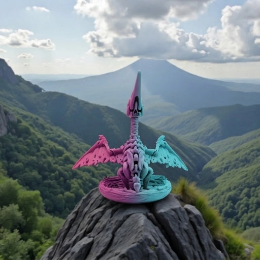 Skeleton Pteranodon With Nest Silk Teal Orange Red - Back