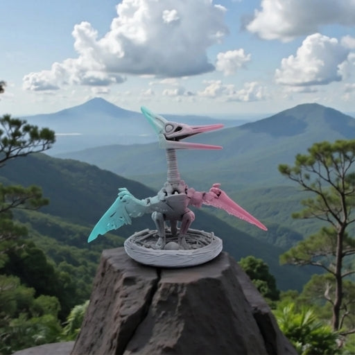 Skeleton Pteranodon With Nest Silk Teal Orange Red - Front