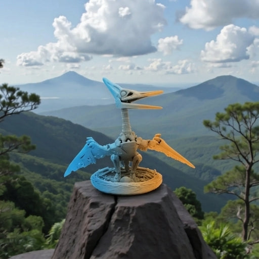 Skeleton Pteranodon With Nest Silk Tropical Sunset - Front