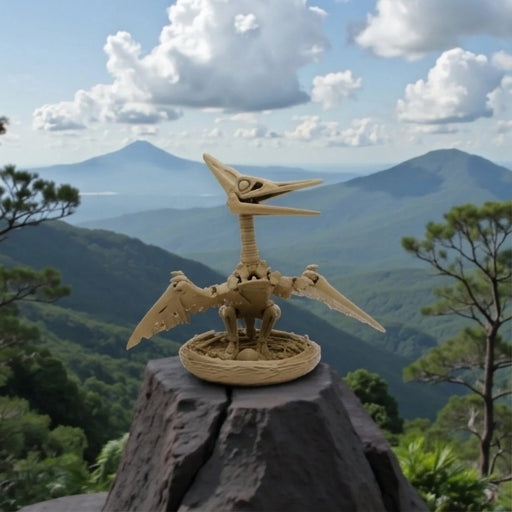 Skeleton Pteranodon With Nest Wood - Front