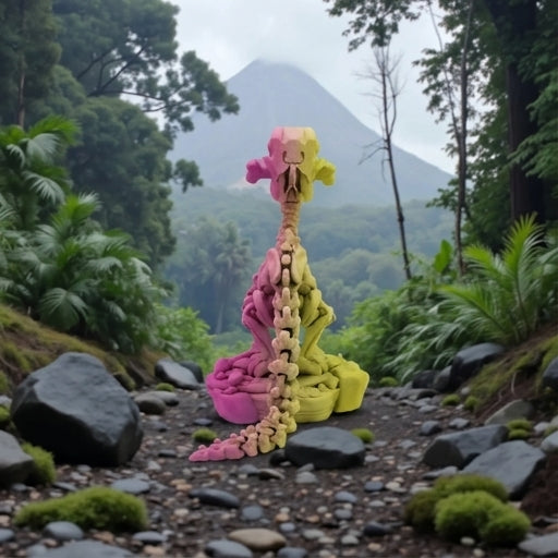 Skeleton Raptor With Stand And Bone Silk Pink Yellow - Back
