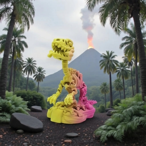 Skeleton Raptor With Stand And Bone Silk Pink Yellow - Front