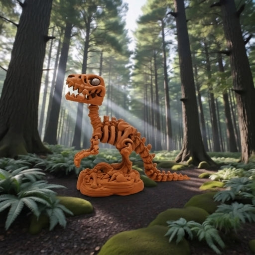 Skeleton Raptor With Stand And Bone Silk Red Copper - Side