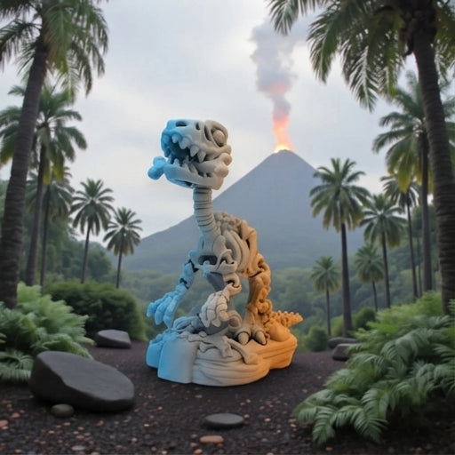 Skeleton Raptor With Stand And Bone Silk Tropical Sunset - Front