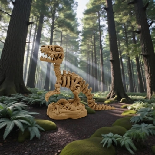 Skeleton Raptor With Stand And Bone Wood - Side