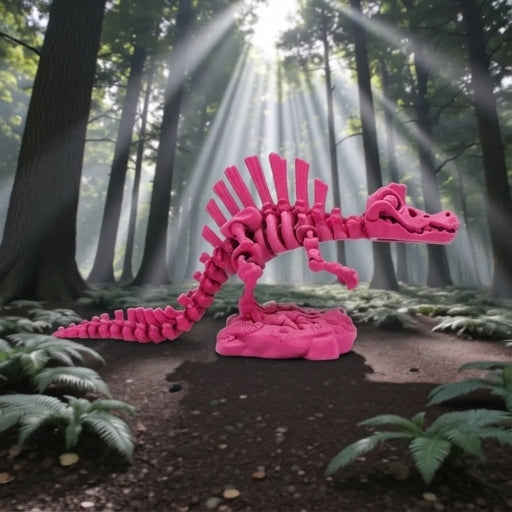 Skeleton Spinosaurus With Stand Silk Pink Yellow - Side