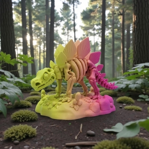 Skeleton Stegosaurus With Stand Silk Pink Yellow - Front