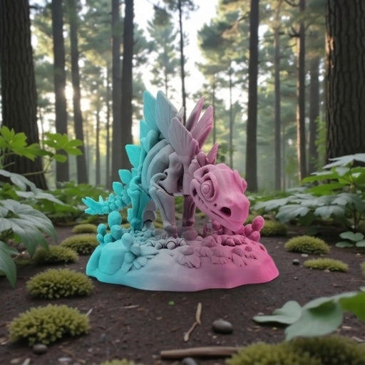 Skeleton Stegosaurus With Stand Silk Teal Orange Red - Front