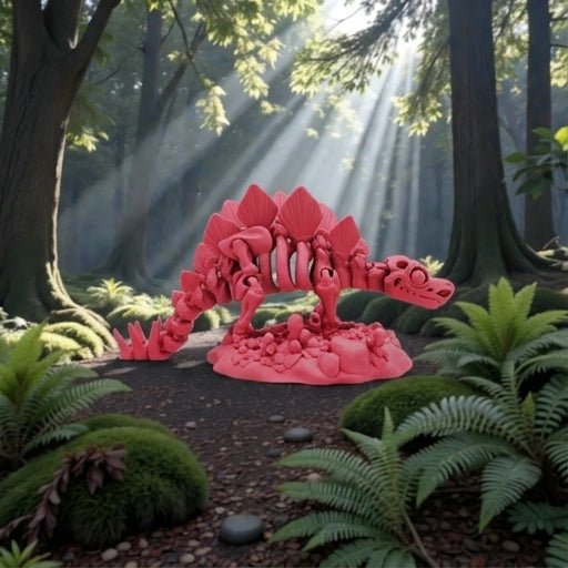 Skeleton Stegosaurus With Stand Silk Teal Orange Red - Side