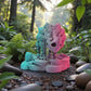Skeleton Triceratops With Stand Silk Teal Orange Red - Front