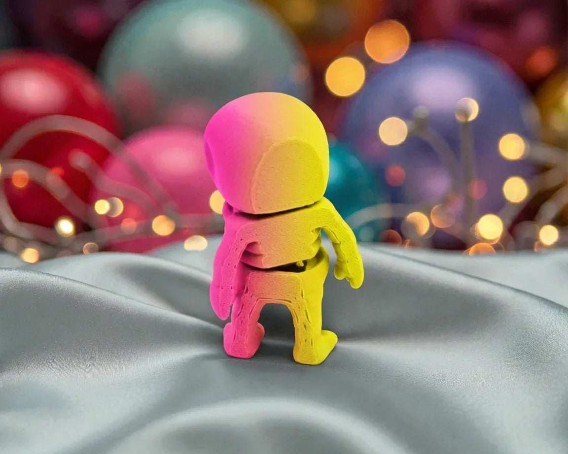 Tiny Alien Skeleton Silk Pink Yellow - Back