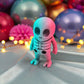 Tiny Alien Skeleton Silk Teal Orange Red - Front
