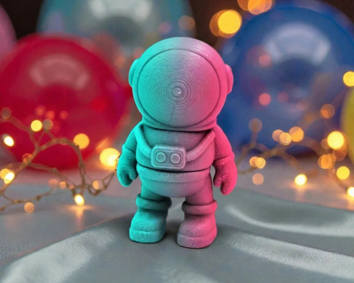 Tiny Astronaut Silk Teal Orange Red - Front