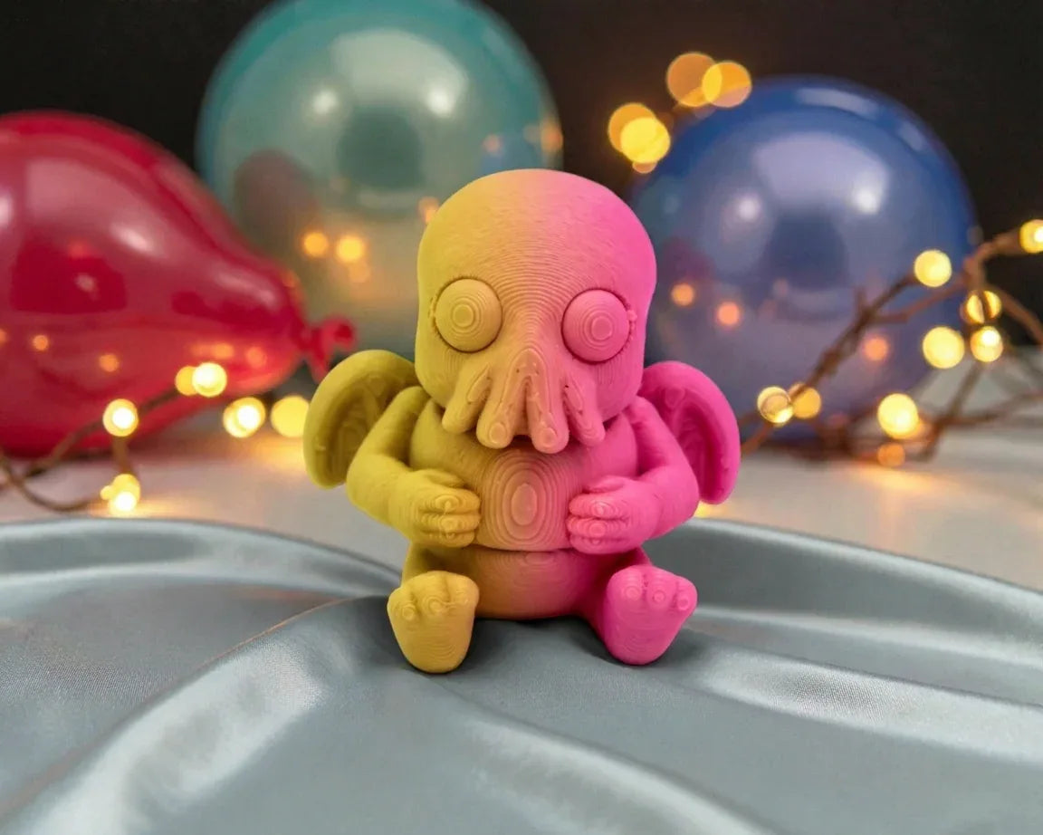 Tiny Cthulu Silk Pink Yellow - Front