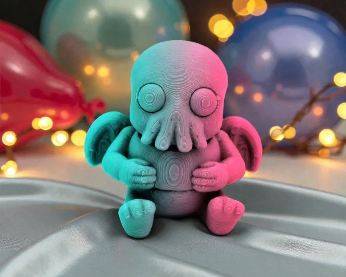 Tiny Cthulu Silk Teal Orange Red - Front