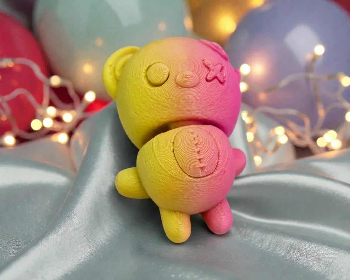 Tiny Halloween Bear Silk Pink Yellow - Front