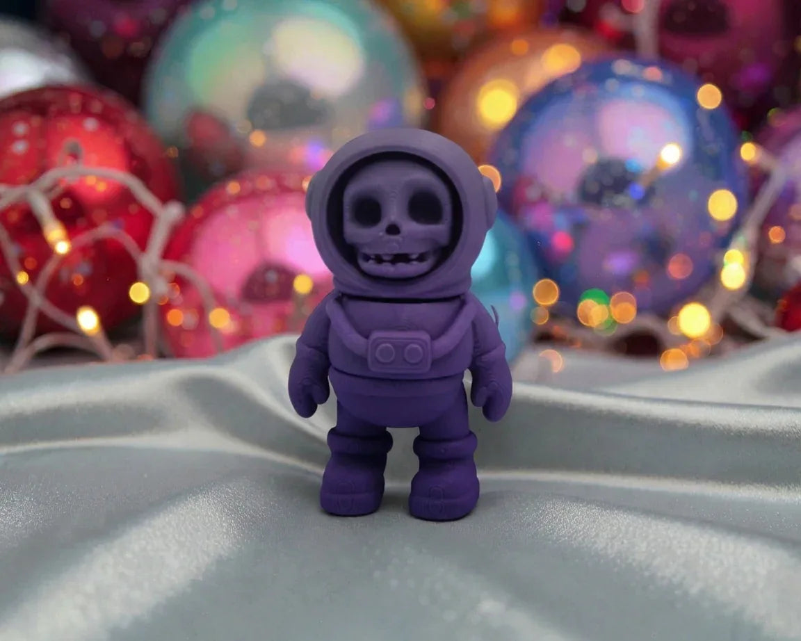 Tiny Skeleton Astronaut Silk Midnight Purple - Front