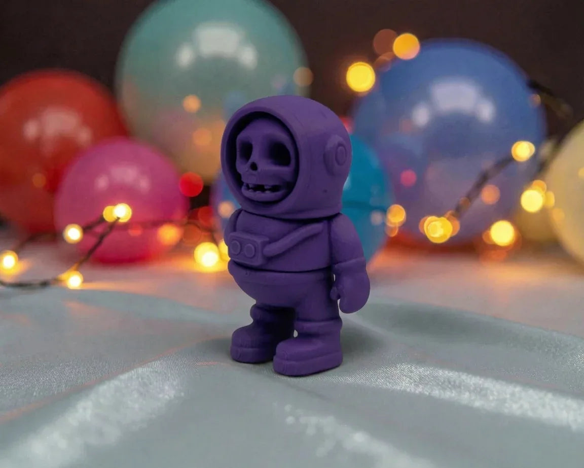 Tiny Skeleton Astronaut Silk Midnight Purple - Side