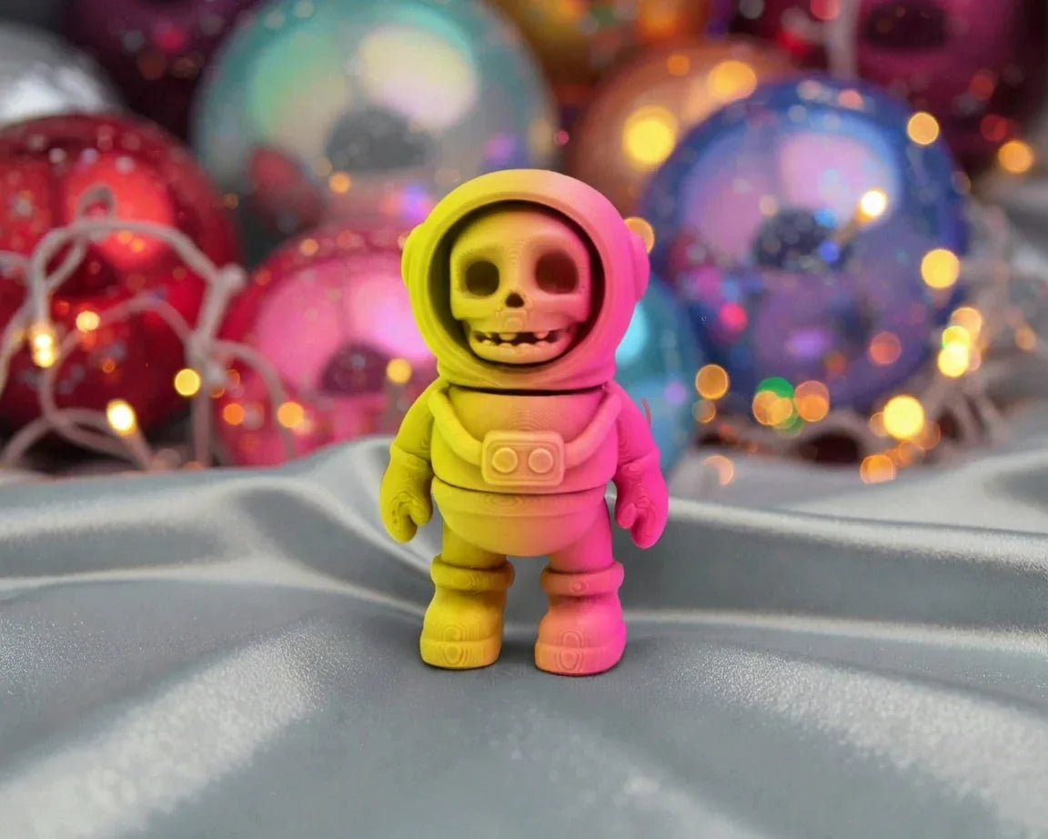 Tiny Skeleton Astronaut Silk Pink Yellow - Front