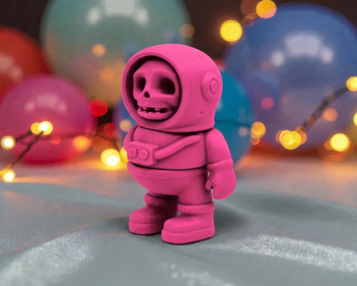 Tiny Skeleton Astronaut Silk Pink Yellow - Side