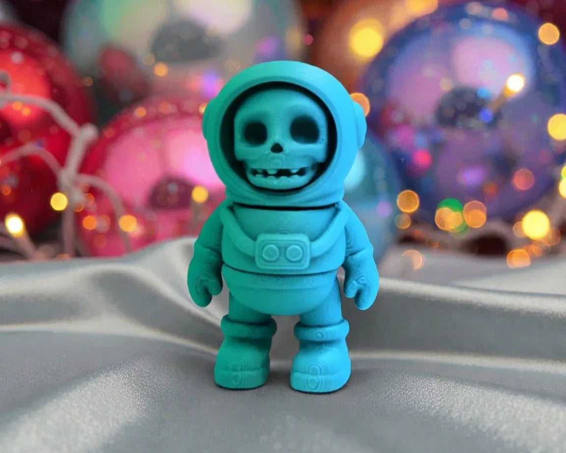 Tiny Skeleton Astronaut Silk Sapphire Forest - Front
