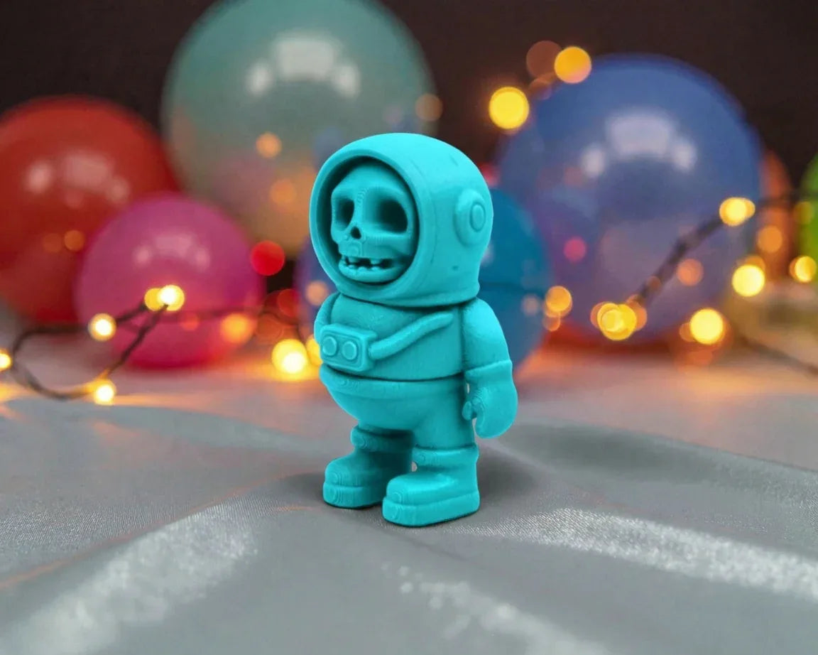 Tiny Skeleton Astronaut Silk Sapphire Forest - Side