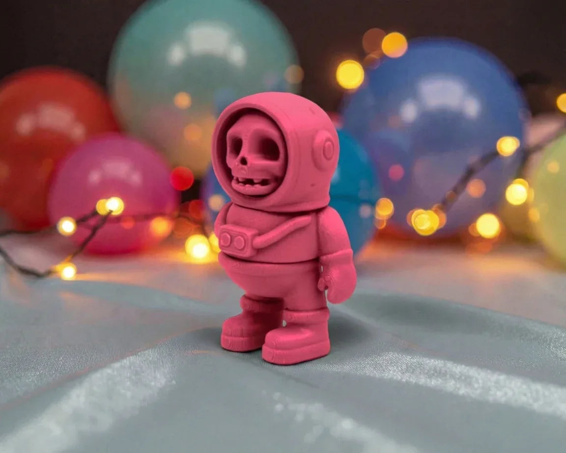 Tiny Skeleton Astronaut Silk Teal Orange Red - Side