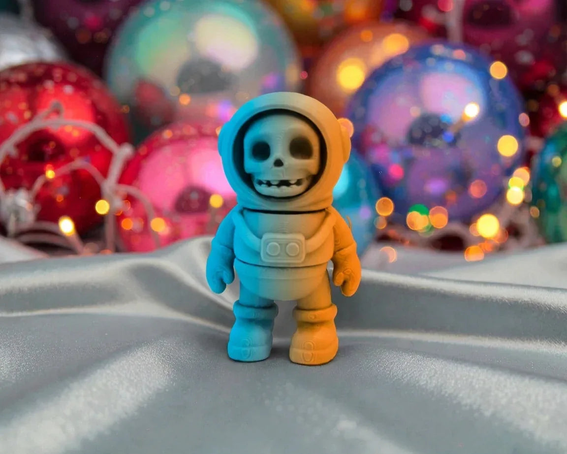 Tiny Skeleton Astronaut Silk Tropical Sunset - Front